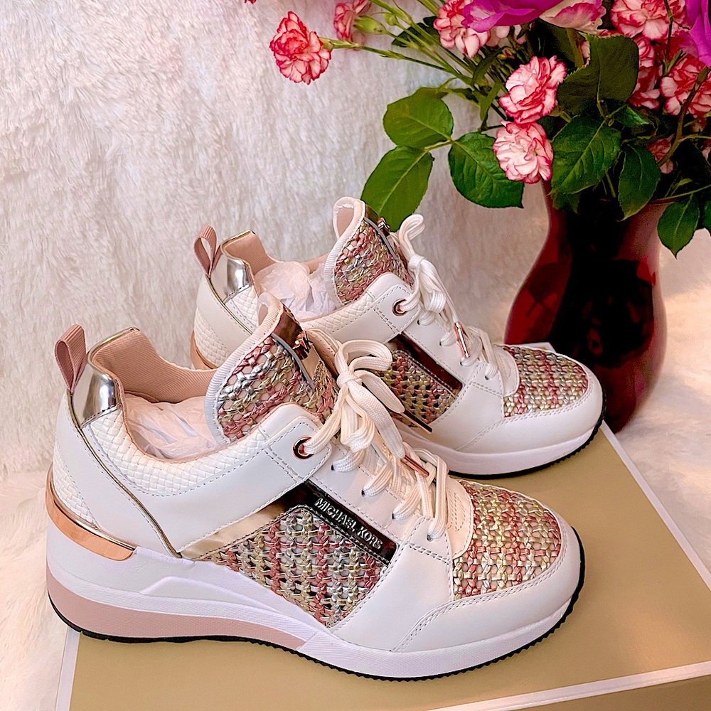 Michael Kors Georgie Trainer Logo Woven Sneakers Shoes Size 7 - New